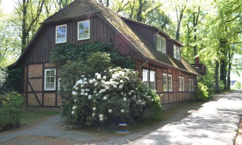 Altes Backstein-Fachwerkhaus im Wald
